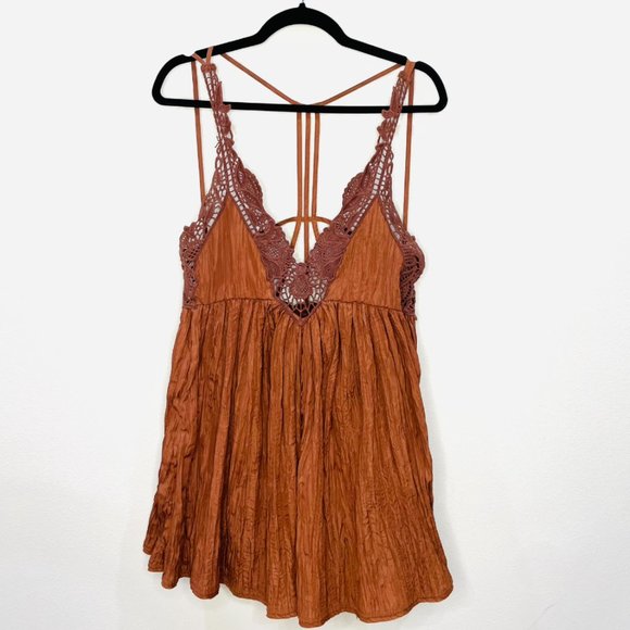 Free People Breathless Mini Slip Dress Boho Copper Rust Color Size XS - Picture 2 of 4